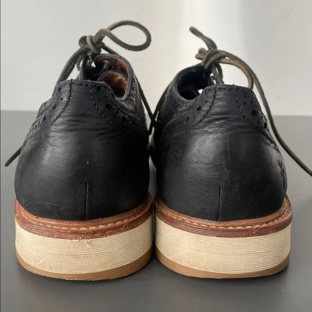 FRYE Shoes Mens 10.5 Joel Brogue Cap Toe Derby Black Leather Oxford Casual Dress
